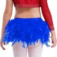 thumbnail image 5 of Lejafay Girls Glittery Rhinestones Dance Outfits One Shoulder Mock Neck Crop Top with Feather Briefs Dancewear Blue 12, 5 of 6
