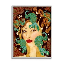 Stupell Industries Boho Woman Regal Peacock Birds Abstract Foliage Pattern, 11 x 14,Design by Sangita Bachelet