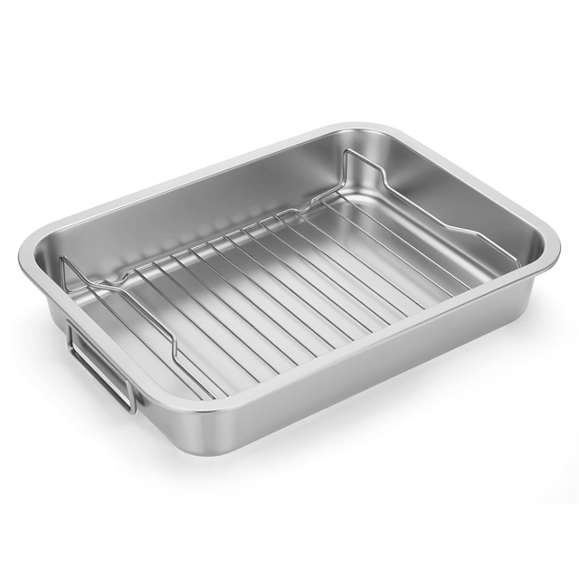 Stainless Steel Roasting Pan - Heavy Duty Turkey Roasting Baking Broiler Pan with Rack and Handle for Oven,for Chicken