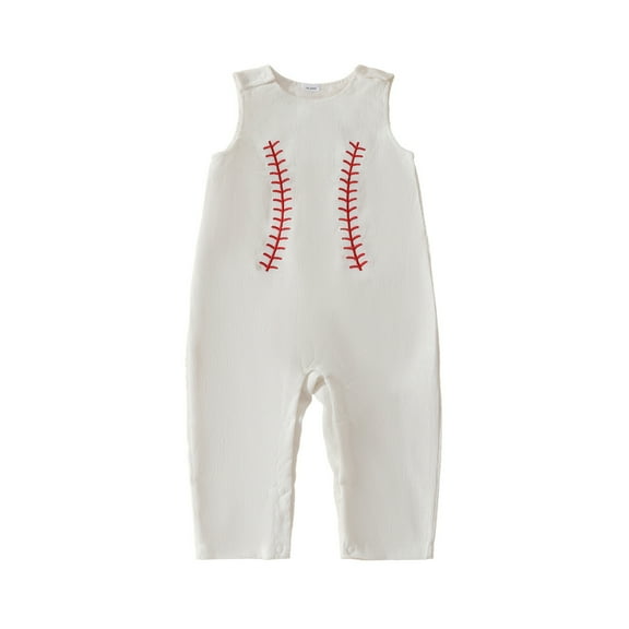 TEAJOPSUU Unisex Baby Boy Girl Clothes Infant Summer Baseball Printed Bubble Romper Toddler Baby Round Neck Short Sleeve Jumpsuit 3-24 Month White