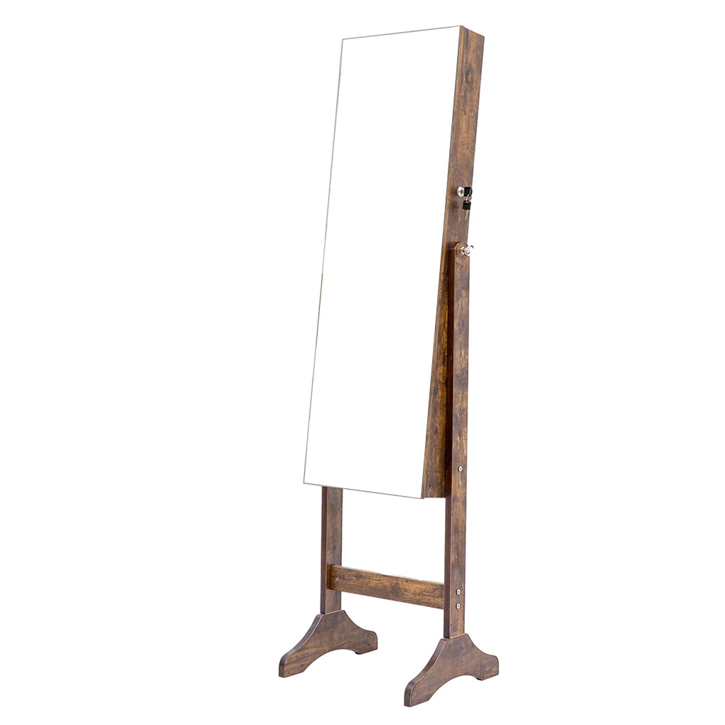 Irene Inevent Jewelry Cabinet with Mirror LED Lights Wooden Jewelry Organizer Lockable Adjustable Storage Shelf