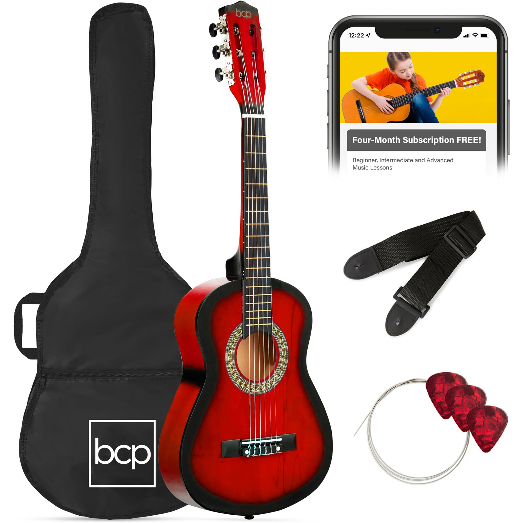Best Choice Products 30in Kids Acoustic Guitar Beginner Starter Kit w/ Strap, Case, Strings - Redburst