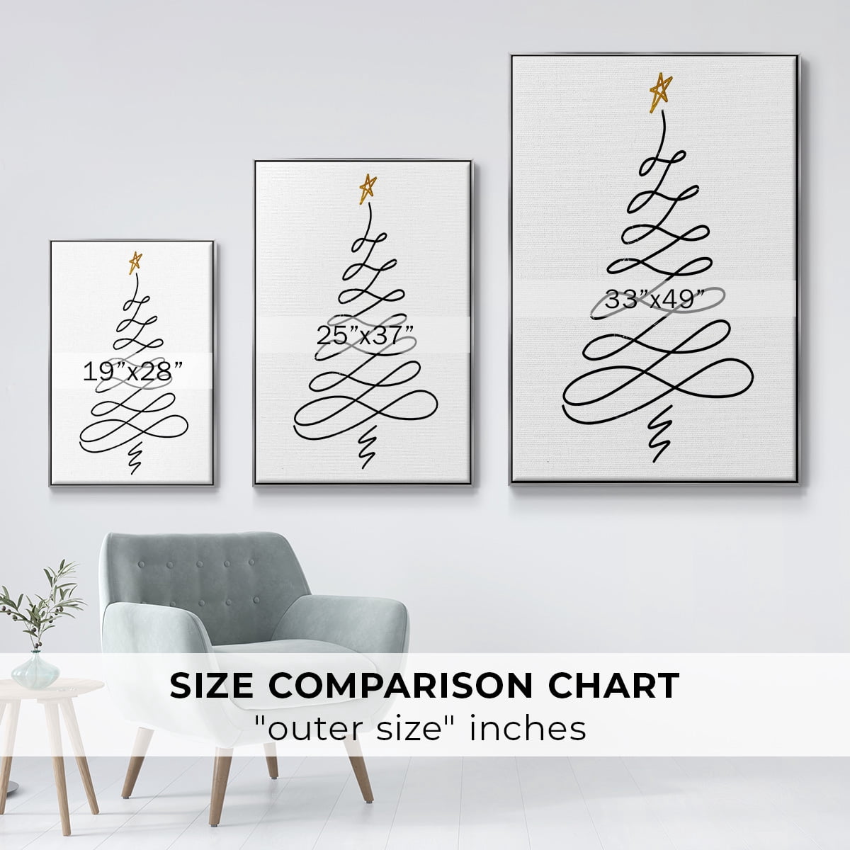 Christmas Tree III - Framed Gallery Wrapped Holiday Canvas - 17 x 25 - Silver Frame