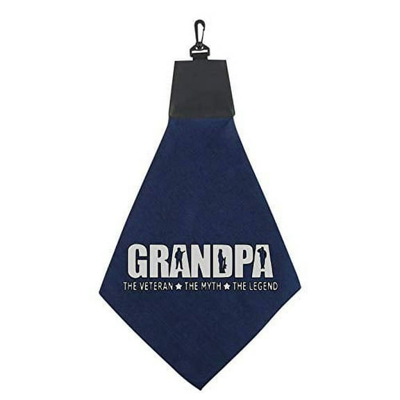 Grandpa The Veteran The Myth The Legend Triangle Golf Towel With Pleather & Swivel Hook Father's Day Club Ball Tee Golfing Gift Birthday Variety Colors Towels Vinyl