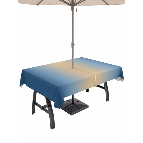 Outdoor Tablecloths with Umbrella Hole & Zipper, Navy Blue Ombre Tablecloth Rectangle 60x84 Inch, Modern Yellow Gradient Farmhouse Art Waterproof Table Cloth, Patio/Pool/Picnic Table Covers