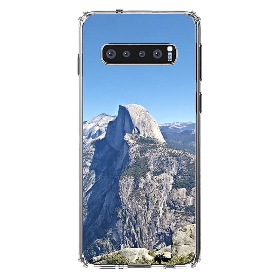 DistinctInk Clear Shockproof Hybrid Case for Samsung Galaxy S10 (6.1" Screen) - TPU Bumper, Acrylic Back, Tempered Glass Screen Protector - Yosemite Half Dome