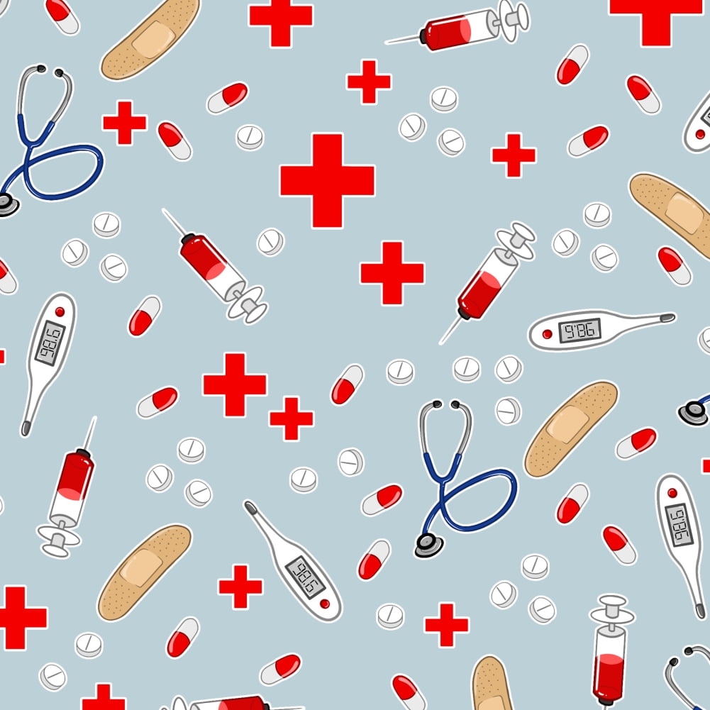 Nurse Doctor Pattern Healthcare Stethoscope Thermometer Premium Roll