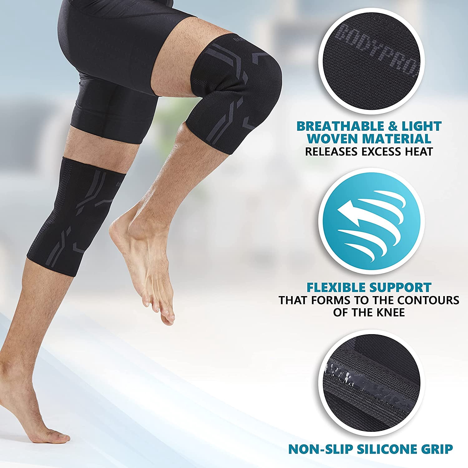 Knee Compression Sleeve for Men and Women (2 Pack), Support Br Running Work out (Medium)