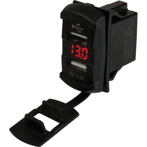 Voltímetro Sea-Dog tipo interruptor basculante USB dual con pantalla oculta