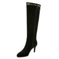 thumbnail image 3 of Ferwind Women's Tall Boots Kitten Heels Slouch Suede Metallic Glittering Trim Adult Black  8, 3 of 9