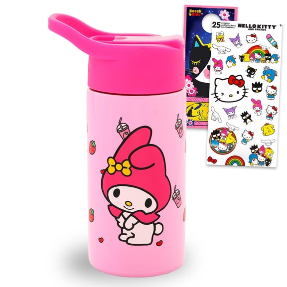 My Melody Stainless Steel Water Bottle for Girls - Bundle with 14 Oz My Melody Drinking Cup For Home, School, and Sports, Plus Sticker, More | Sanrio Water Bottle with Straw