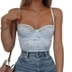 thumbnail image 1 of Azul M (Video incluido) Top corto con ombligo y camisola floral empalmado de encaje retro sexy para mujer, 1 of 8