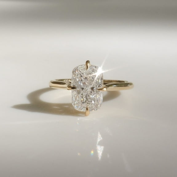 14k Yellow Gold Plated 1.5 CT Elongated Cushion Cut Moissanite Engagement Ring Hidden Halo Solitaire Bridal Ring for Women