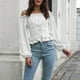 thumbnail image 1 of Blusa con cordones,Mujeres fuera del hombro Tops largos con hombros descubiertos Camisa de color puro Tecnología innovadora, 1 of 6