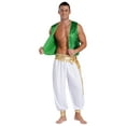 thumbnail image 3 of iiniim Men's Adult Arabian Prince Costume Halloween Persian Ara Genius Cosplay Vest Harem Pants Outfit Green&White XXL, 3 of 7