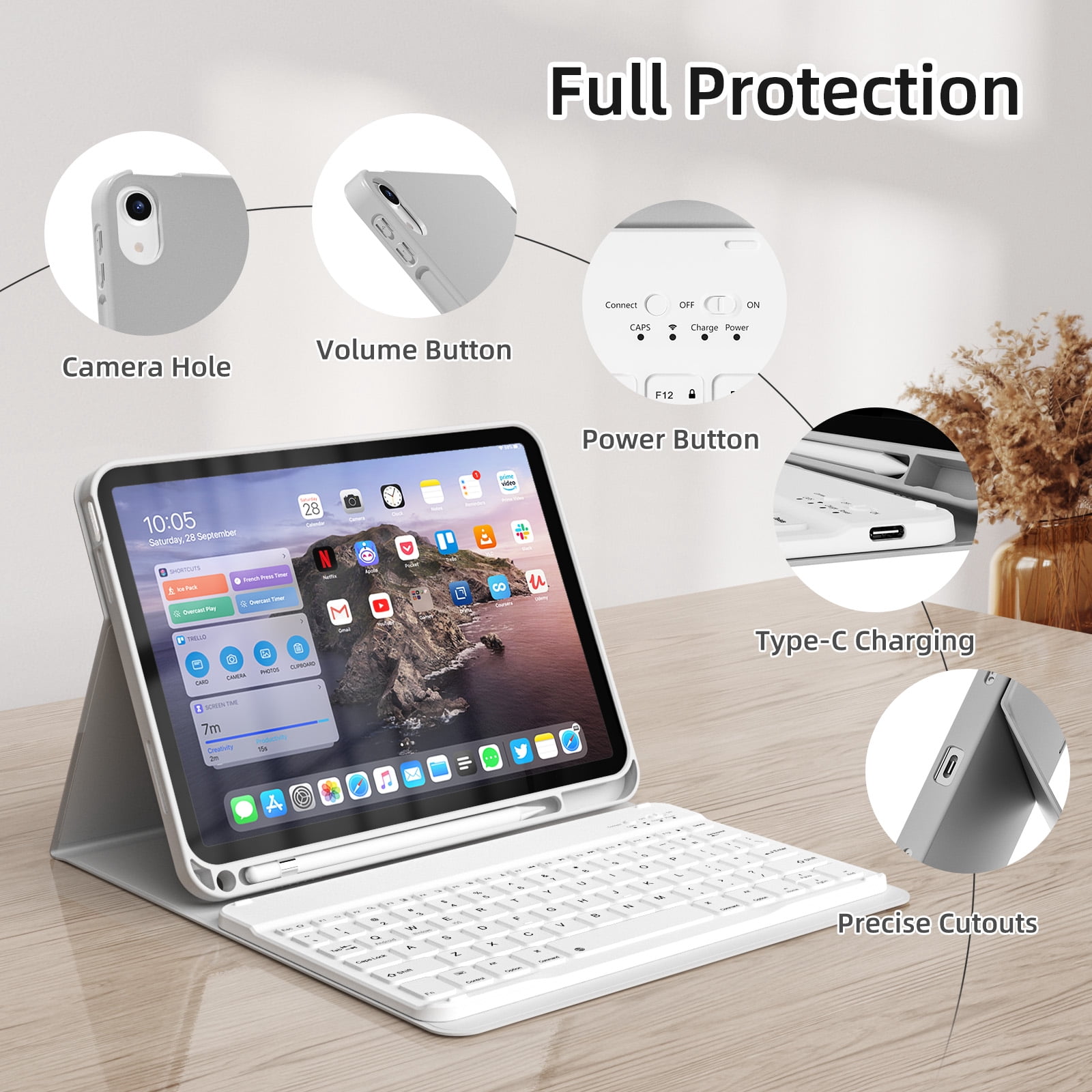 GKABXY Magnetic Keyboard Case for iPad A16 11th /10th Generation 2025/2022 with Pencil Holder 10.9/11 Inch, Magnetic Detachable Wireless Bluetooth Multi-Angle Stand Rechargeable Keyboard Case, Gray