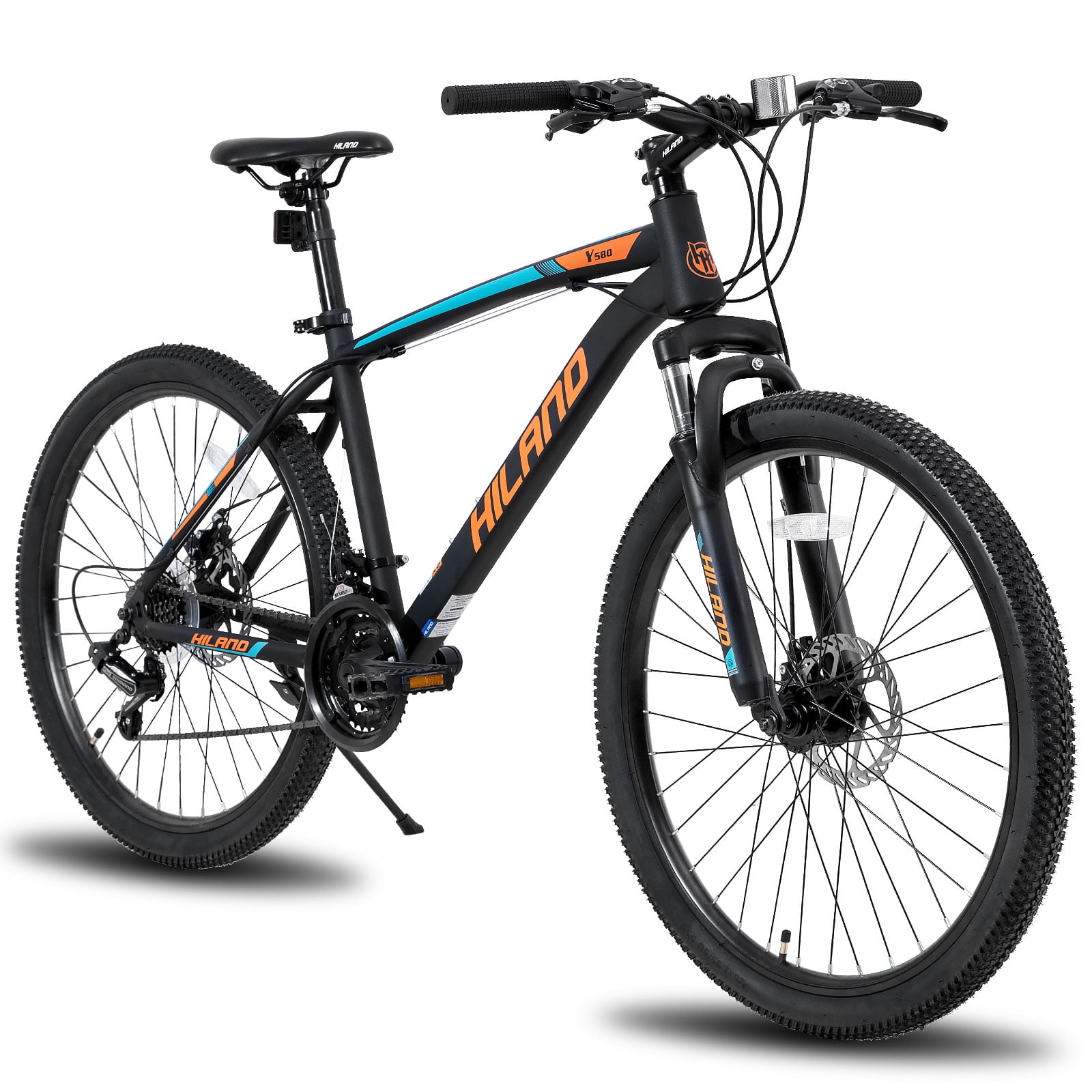 27.5" Men's Mountain Bike 21 Speed Hybrid Bicycle Shimano Sports Grey&Orange 