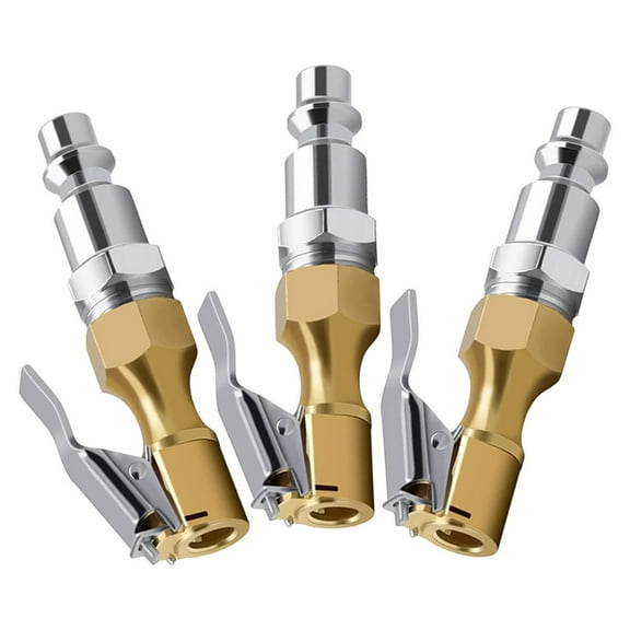 DRAFIDEEP Lock Inflate Locking Air Chuck Golden 3Pcs 3.1X0.7X0.7In