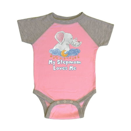 

Inktastic My Stepmom Loves Me Cute Elephants Clouds Moon and Stars Gift Baby Boy or Baby Girl Bodysuit