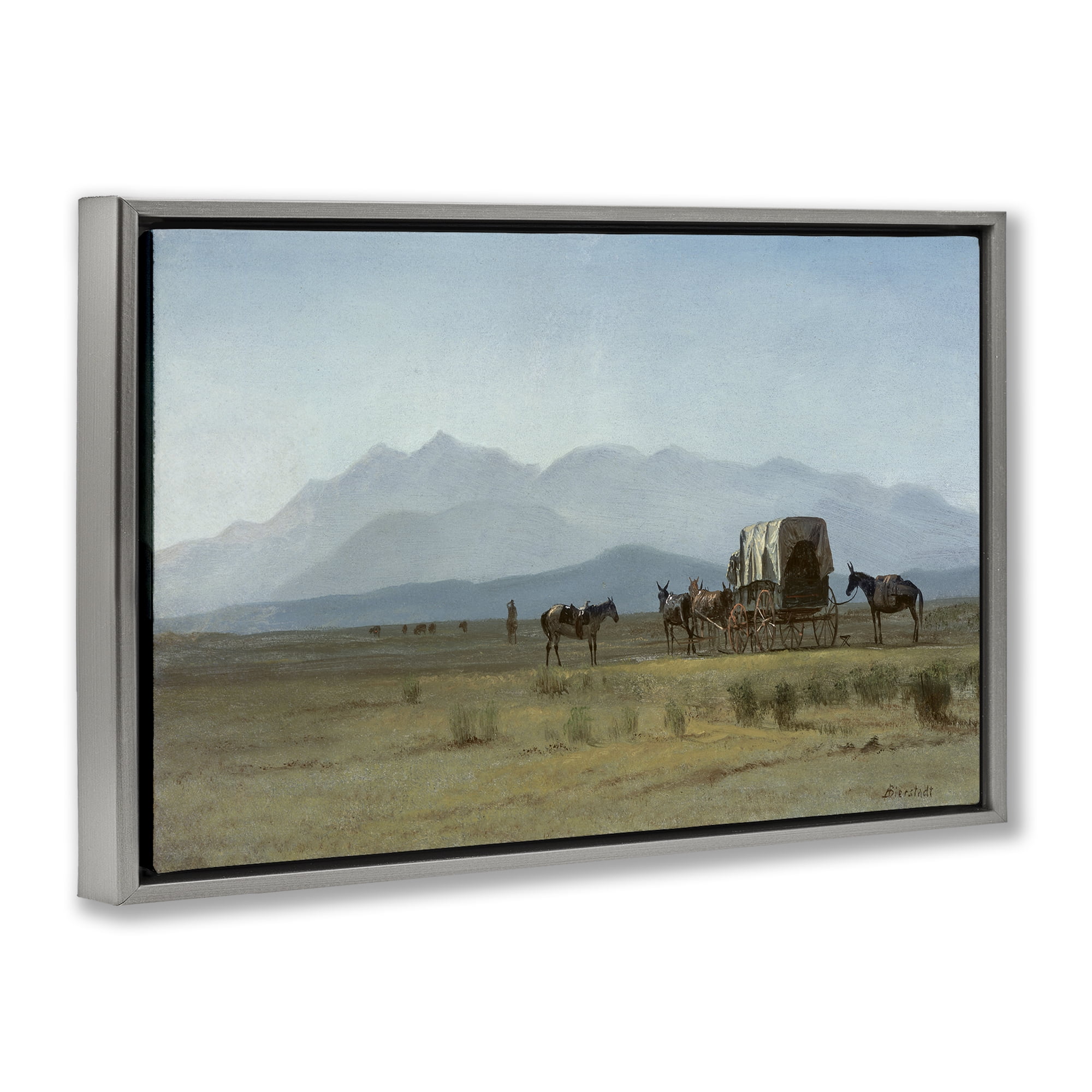 Stupell Industries Classic Bierstadt Surveyor's Wagon Landscape & Nature Painting Gray Floater Framed Canvas Art Print Wall Art, 31 x 21