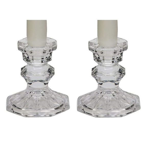 Octagon Top Taper Candle Holder in Clear Glass - Pair