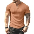 thumbnail image 5 of Homeyce Ribbed Knit Notched V Neck Tees for Men Short Sleeve Ribbed Shirts Summer Gym Casual Workout T-Shirts V-Neck Solid Color Tops,Red M, 5 of 5