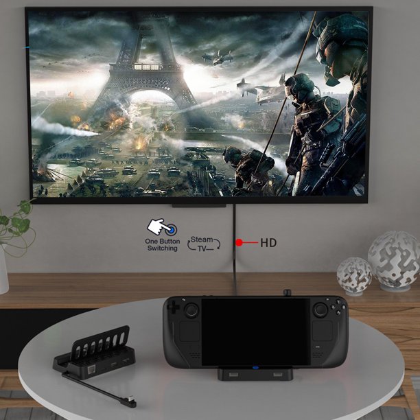 Estación de acoplamiento compatible con HDMI Base de TV extensión de concentrador de derivación para Steam Deck