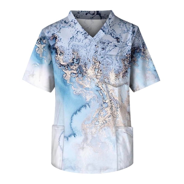 Men's Printed Short Sleeve V-neck Tops Working Pocket BlouseXL