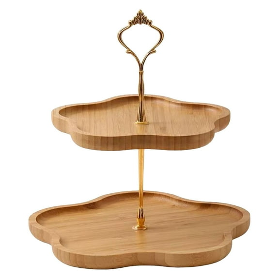 Tiered Tray Stand, Rustic Wooden Two Tier Decorative Tray with Metal Handle, Farmhouse 2 Tier Serving Tray, Round Cake Cupcake Stand for Coffee Bar Home Party Christmas Tiered Tray Decor