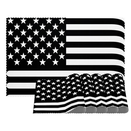 

Placemats Set of 6 Non Slip Washable Table Placemats American Flag Black and White