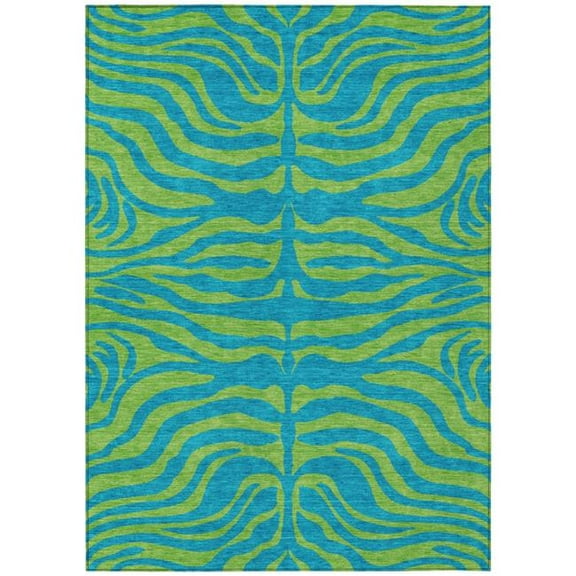 HomeRoots 600712 9 x 12 ft. Teal Blue & Green Animal Print Washable Indoor & Outdoor Rectangle Area Rug