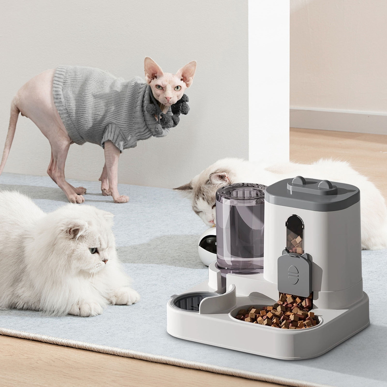 2-in-1 Automatic Pet Feeder and Water Dispenser, Large Capacity Self-Feeding for Small and Medium Dogs or Cats, No Electricity Needed for Home, Travel, Vacation, Office Use