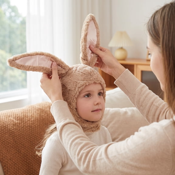 OUNONA 1Pc Soft Plush Rabbit Ear Hat Brown Fun Novelty Party Accessory for Seasonal Events