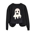 thumbnail image 5 of Women's Pumpkin Sweatshirts Color Block Fall Halloween Hoodie Lightweight Long Sleeve Pullover Tops Black, L, 5 of 6