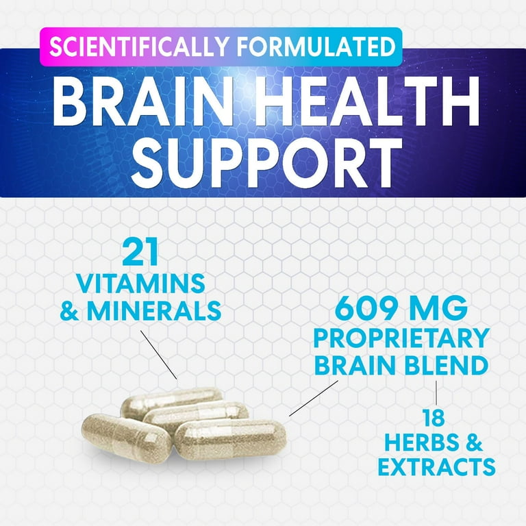 Brain Booster Nootropics 120 Capsules - Complément Mémoire Et Concentration Mentale (Marque Kenofor)