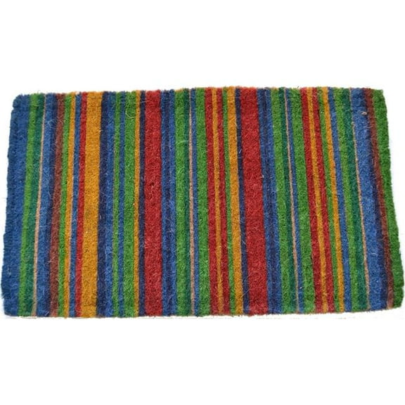 HomeRoots 573917 18 x 30 in. Blue & Green Coir Striped Outdoor Door Mat