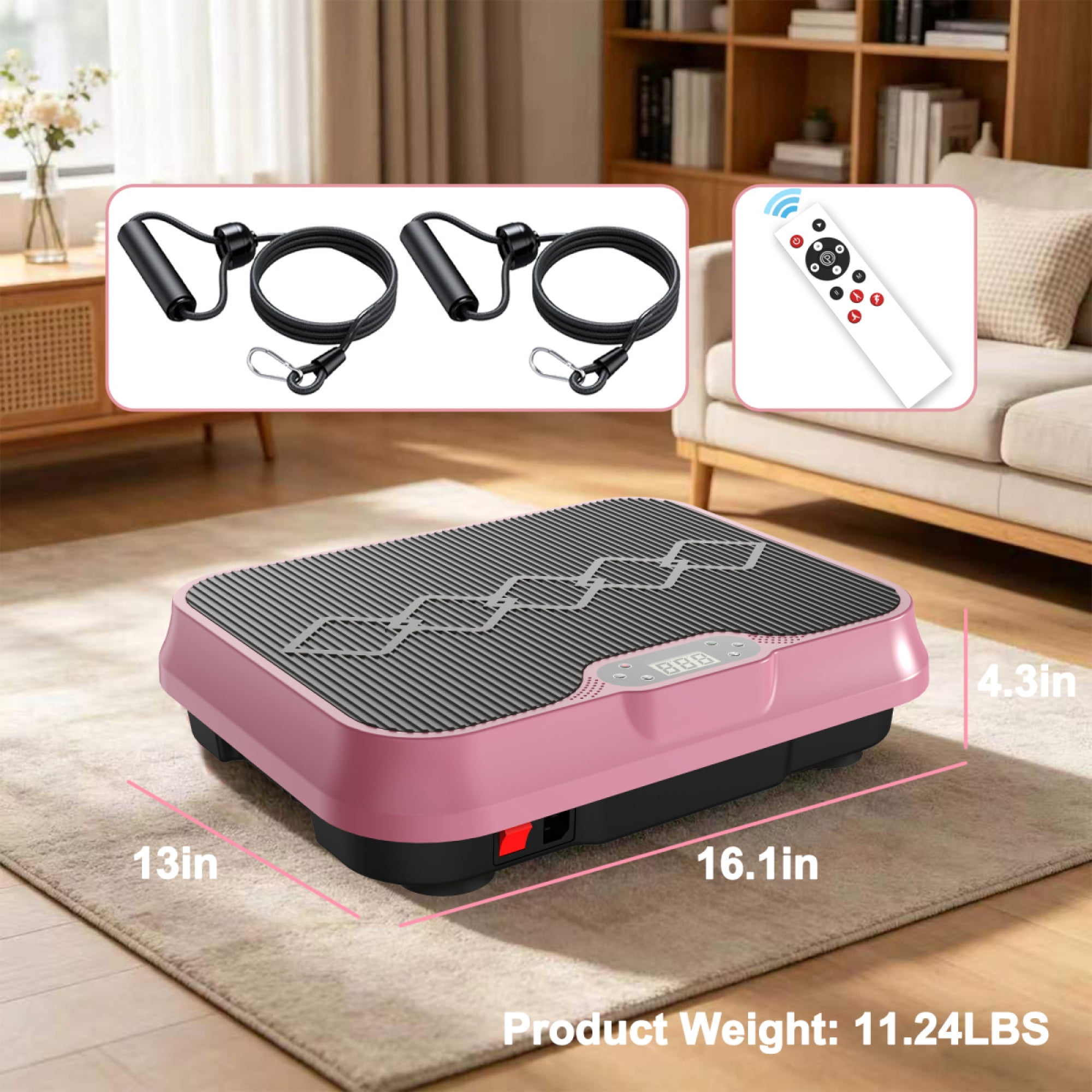 Vibration Plate Exercise Machine with Remote & Resistance Bands,Rose Red