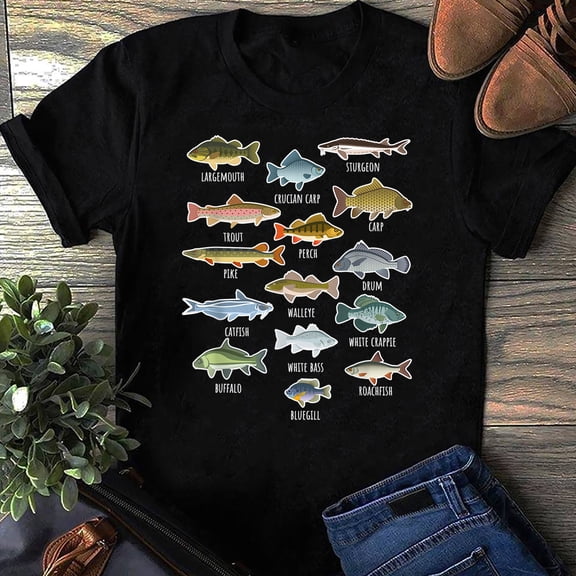 BANJOJO Types Of Freshwater Fish Species Fishing T-Shirt - Fishing Shirt, Fathers Day Gift, Gift for him, Grandpa Shirt, Fishing Shirt