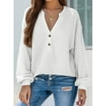 thumbnail image 5 of Women'S V Neck Waffle Knit Henley Tops Casual Long Sleeve Pullover Sweater Blouses White L, 5 of 9