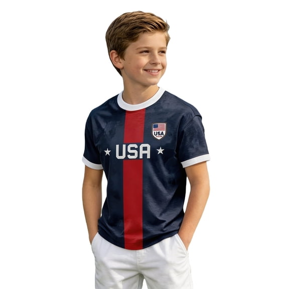 Kid's Soccer Football Supporter Fan Shirt Short Sleeve Athletic Apparel Breathable Crewneck Graphic Sports Tee