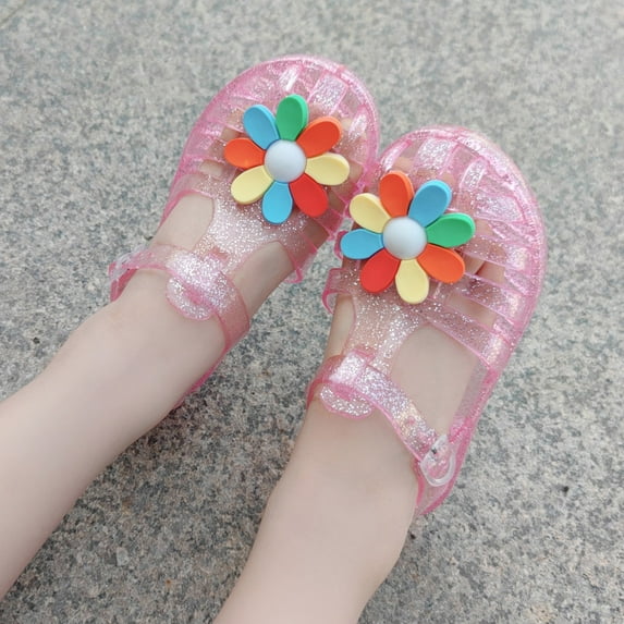 Dpityserensio Toddler Shoes Baby Girls Cute Fruit Jelly Colors Hollow Out Non-slip Soft Sole Beach Roman Sandals Pink 5Years