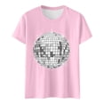 thumbnail image 5 of DGMIOCS Black and White Disco Ball Club Retro T-Shirt Women's Short Sleeve Casual Party T-Shirt Light Pink XL, 5 of 5