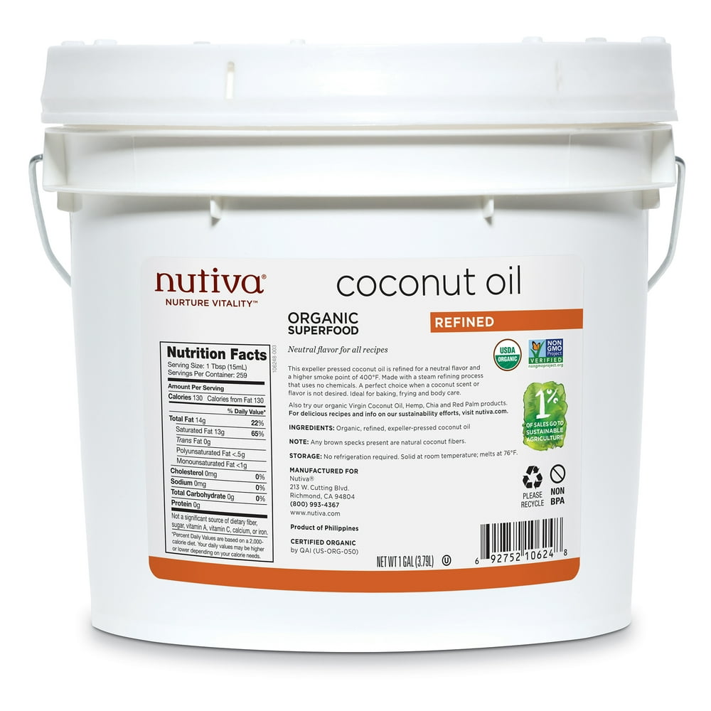 Nutiva Organic, Neutral Tasting, Steam Refined Coconut Oil, 1gallon