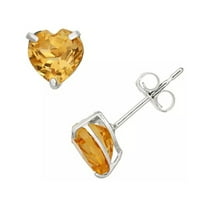 14k White Gold Plated Over Sterling Silver 1/2 Carat Heart Created Citrine Sapphire Stud Earrings