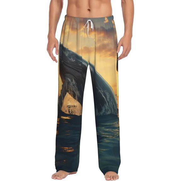 Daiia Sunset Ocean Whale Men's Sleep Pant with Pockets and Drawstring,Pajama Pants-XX-Large