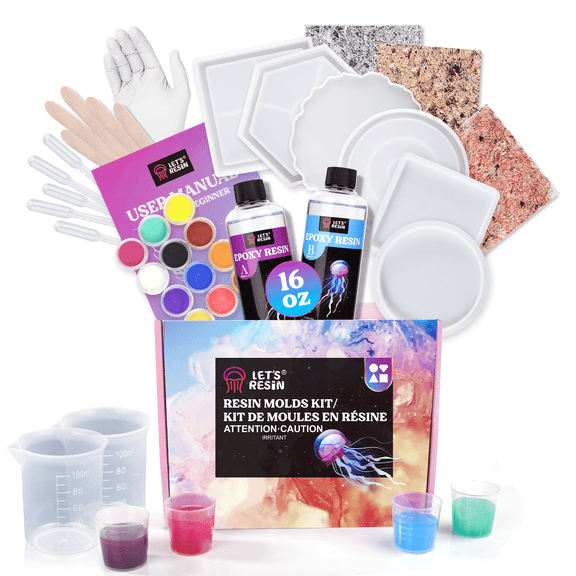 LET'S RESIN Coaster Kit, 16oz Resin Art Kit Starter Creative Kit for Beginners, Include Epoxy Resin, Coaster Molds and Mica Powder, Ideal Resin Craft Gift Set,Gift for Easter, Mother's day