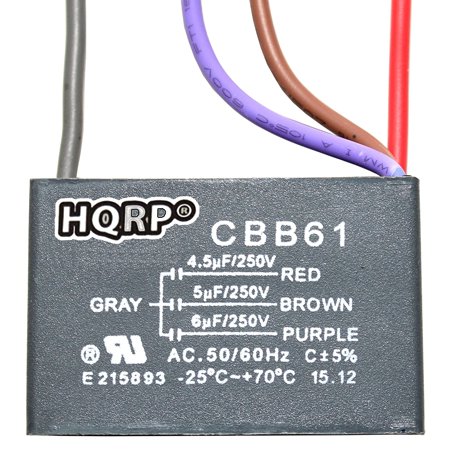 HQRP Kit Ceiling Fan Capacitor CBB61 4.5uf+5uf+6uf 4-Wire and 3-Speed