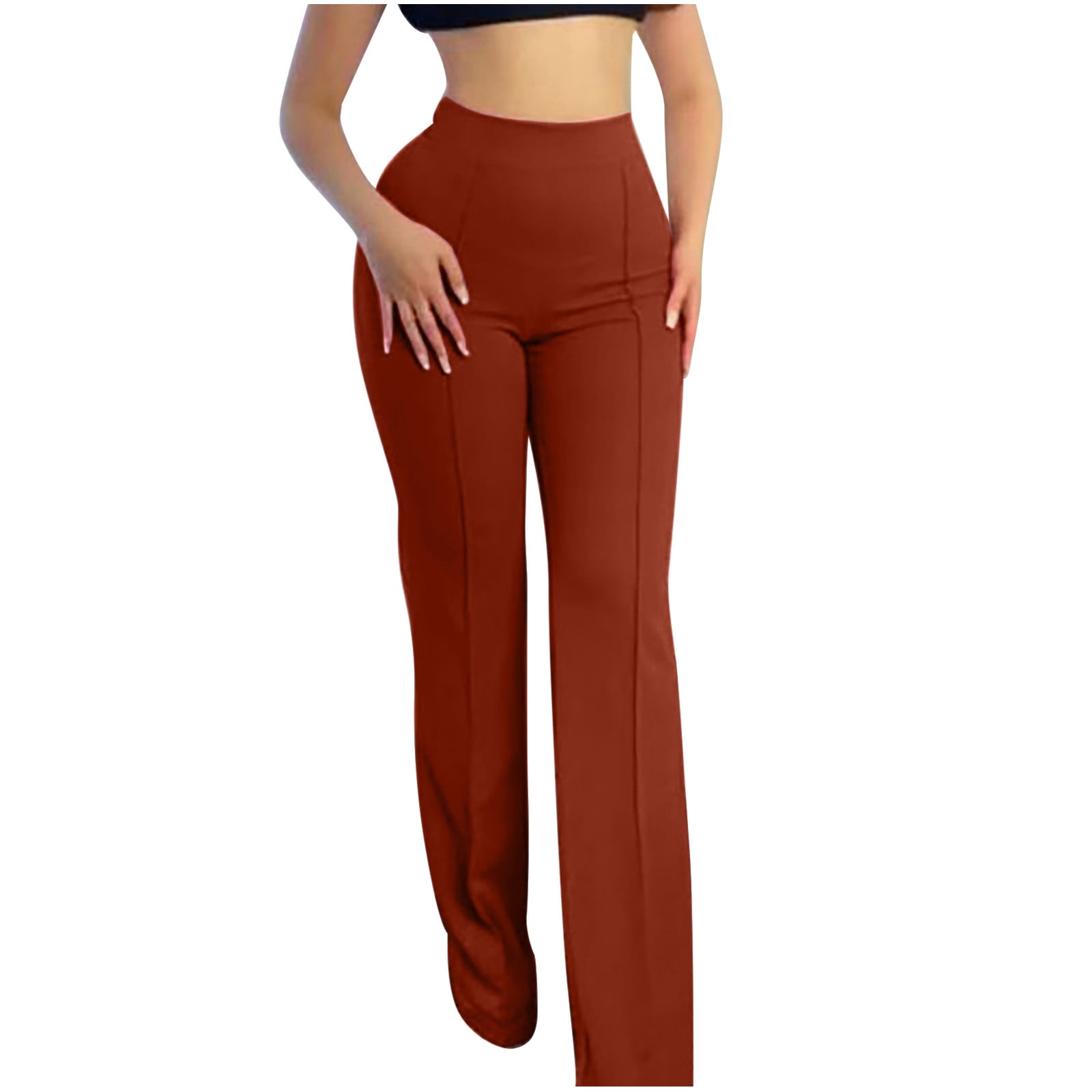 YWDJ Bell Bottom Pants for Women 70s High Waist High Rise Flared Bell Bottom  Elastic Waist Casual Stretchy Long Pant Fashion Comfortable Solid Color  Leisure Pants Pants for Everyday Wear 31-Brown S 