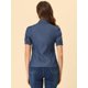 thumbnail image 3 of Blusa Vaquera de manga Corta con botones y Cuello en Punta Allegra K Gris azul M, 3 of 4