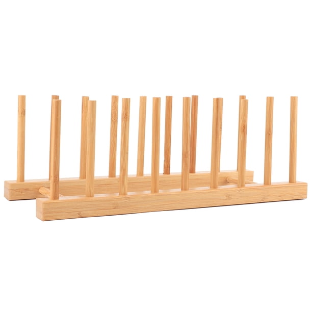 Estante para platos de bambú, soporte para platos, organizador de armario de almacenamiento de cocina para tazas, tapas de ollas, tabla de cortar